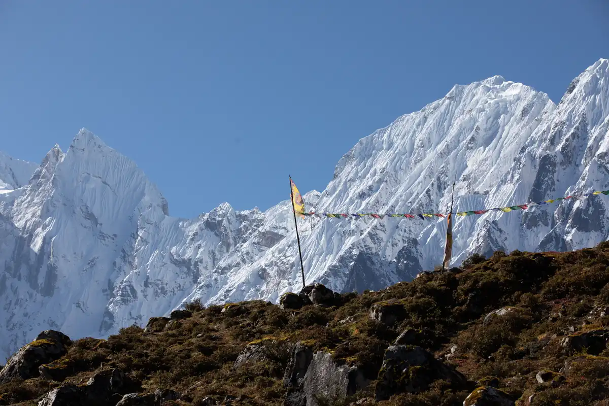 Prayer flags on a Himalayan pass